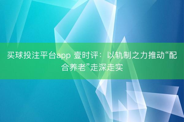 买球投注平台app 壹时评：以轨制之力推动“配合养老”走深走实